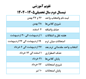 تقویم آموزشی نیمسال اول ۸۵-۸۴